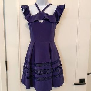 Navy blue cold shoulder swing dress